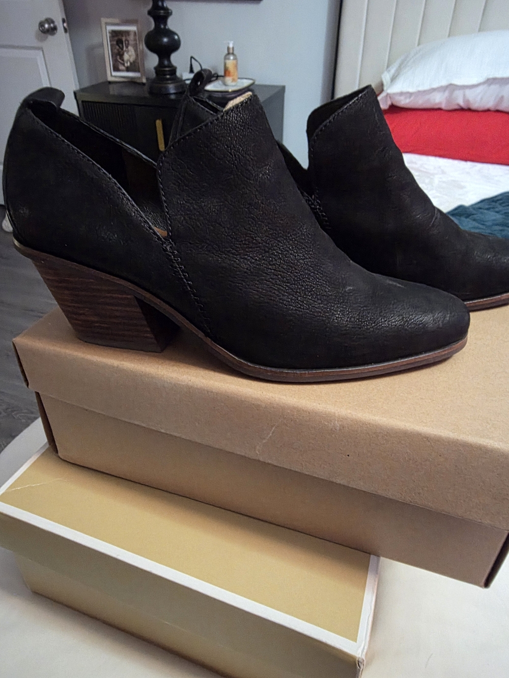 Lucky Brand Black Leather Cutout Heel Mules